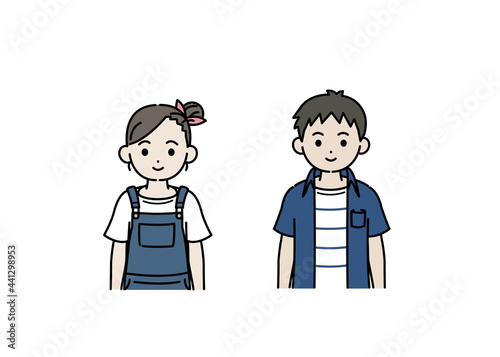 男の子と女の子のイラスト　子供　小学生　低学年　上半身