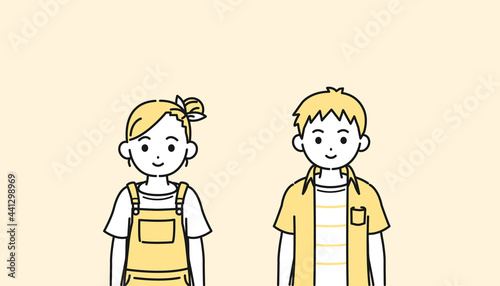 男の子と女の子のイラスト　子供　小学生　低学年　上半身