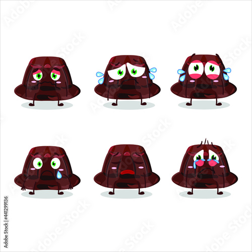 Chocolate pudding cartoon character with sad expression. Vector illustration
