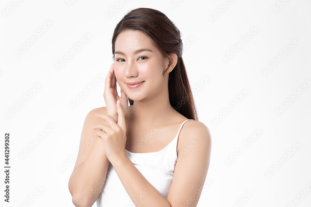 Beautiful young asian woman with clean fresh skin on white background, Face care, Facial treatment, Cosmetology, beauty and spa, Asian women portrait. Beautiful young asian woman with clean fresh skin on white background, Face care, Facial treatment, Cosmetology, beauty and spa, Asian women portrait.