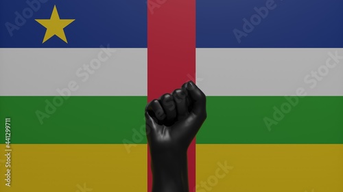 A single raised Black Fist in the center in front of the Country Flag of Central African Republic