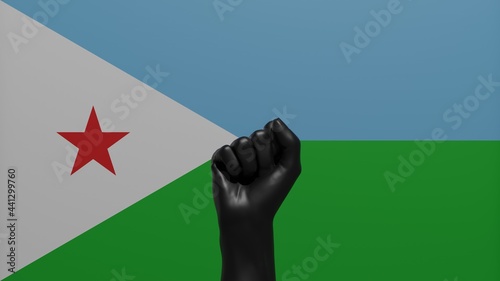 A single raised Black Fist in the center in front of the Country Flag of Djibouti photo