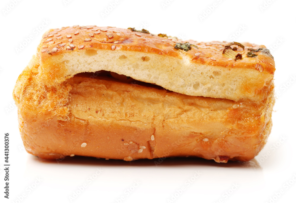 Natural delicious breakfast bread on white background