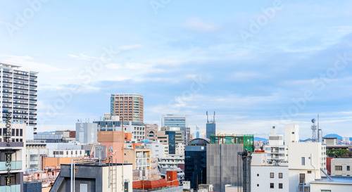 City skyline view in tenjin, Fukuoka Japan