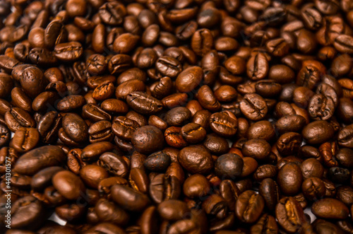 coffee beans on the background white and black.
