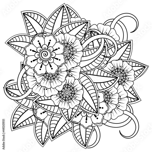 Mehndi flower for henna  mehndi  tattoo  decoration. decorative ornament in ethnic oriental style. doodle ornament. outline hand draw illustration. coloring book page.