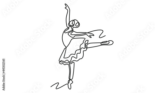 Continue line of ballerina, ballet dancer vector illustration