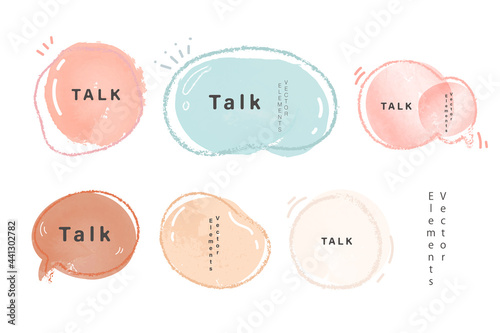 Watercolor vintage set of elements and ribbons  and speech bubble. Hand drawn isolated objects for romantic or wedding design.