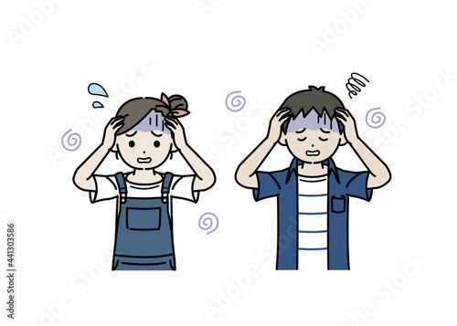 パニック　不安になる男の子と女の子のイラスト　ストレス　混乱　子供　小学生　低学年