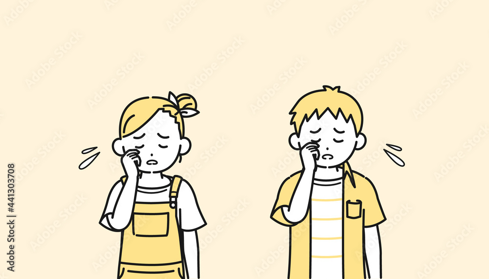 泣く男の子と女の子のイラスト　泣き虫　悲しい　子供　小学生　低学年