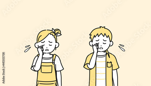 泣く男の子と女の子のイラスト　泣き虫　悲しい　子供　小学生　低学年