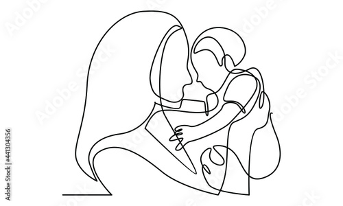 Continue line of mother hug child vector illustration