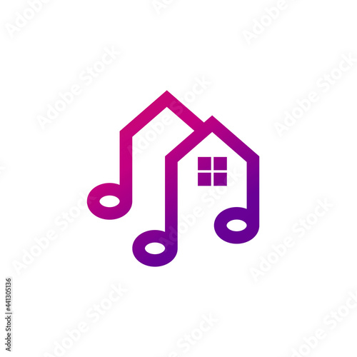 Logo Design Vector minimalist Combination of House and Music Note . Abstract, emblem, design concept, logo, logotype, element, template