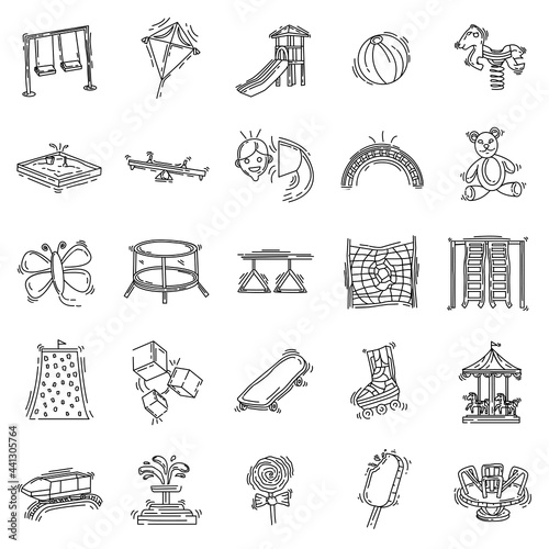 Playground kids icon set ,playing,children,kindergarten. hand drawn icon set, outline black, doodle icon, vector icon