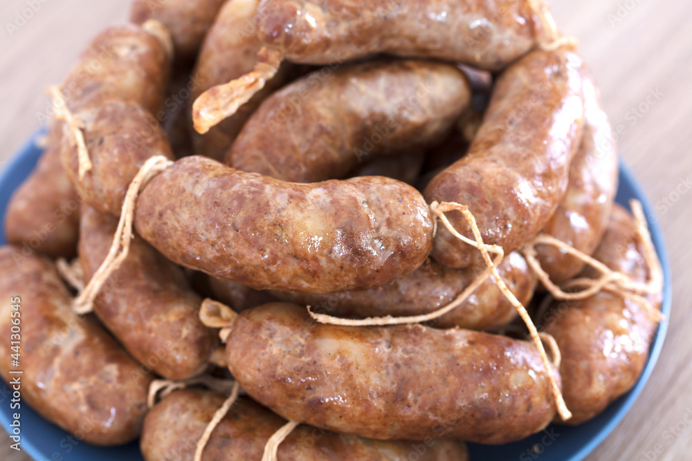 Pork sausages full of plates Pork sausages full of plates