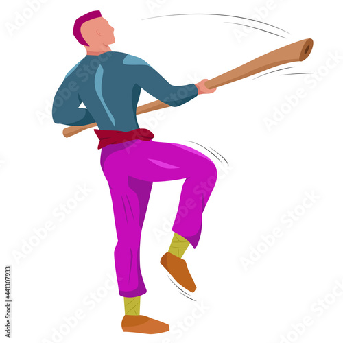 Martial art, stick fighter. Training exercises. Flat vector illustration isolated on white.