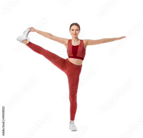 Sporty young woman training...