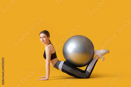 Sporty young woman training...