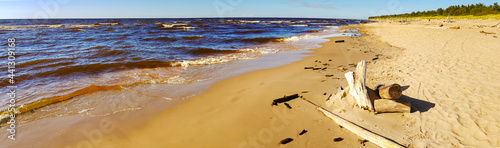 Panorama of wild coast of the Baltic Sea with small waves in Carnikava, Latvia photo