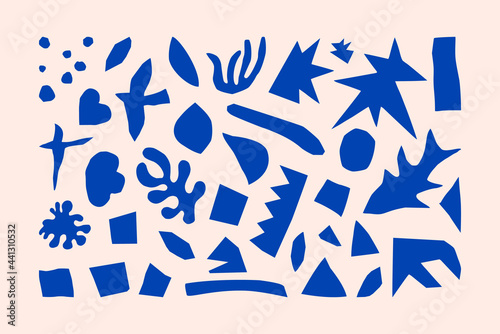 Inspired Matisse Geometric and Organic Shapes in a trendy minimal style. Vector Art Collage Elements made of cut paper