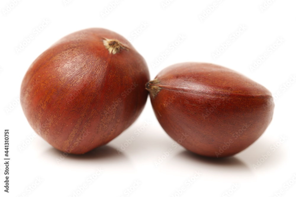 chinese food, peeled roasted chestnut on white background