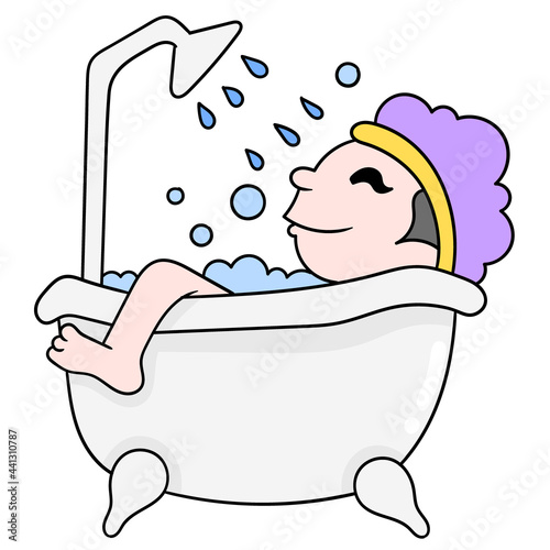 people are refreshing bathing in the bathtub, doodle icon image kawaii