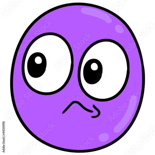 purple head with sad frowning face, doodle icon drawing