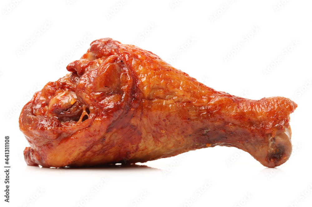grilled chicken leg on white background grilled chicken leg on white background