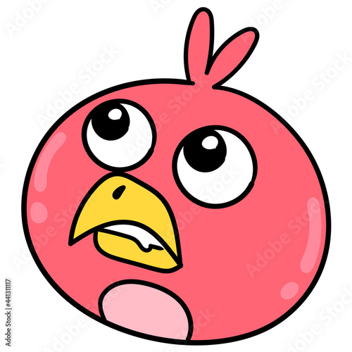 the head of a red bird with a gawking face is dreaming, doodle icon drawing