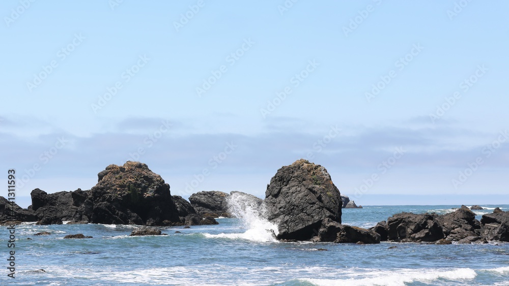 Rocks and Waves Off the Beach at Crescent City, California