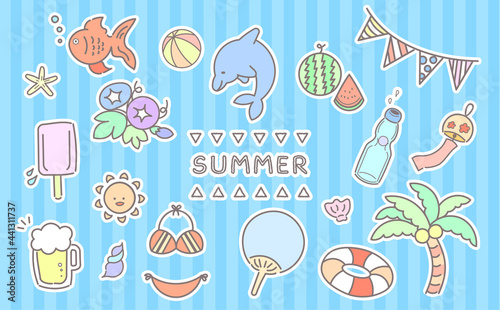 夏のイラストセット(背景あり)