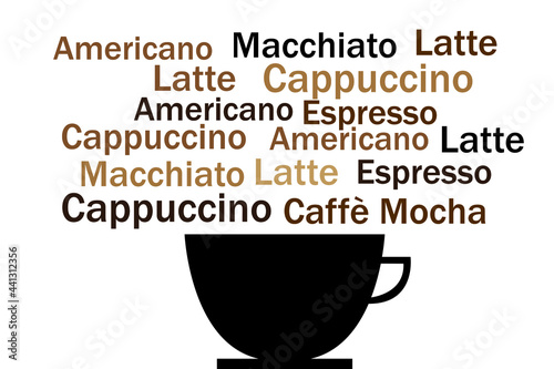 The black coffee mug with the smoke wafting from the mug is the name of the coffee menu over and over.