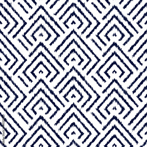 Ikat seamless pattern as cloth, curtain, textile design, wallpaper, surface texture background. Black and white.Vector EPS10