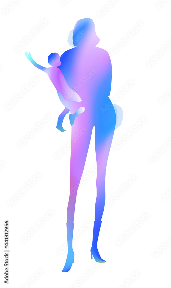 Happy mother's day. Happy mom with her kids together silhouette plus abstract watercolor painting.Double exposure illustration. Digital art painting. Happy mother's day. Happy mom with her kids together silhouette plus abstract watercolor painting.Double exposure illustration. Digital art painting.