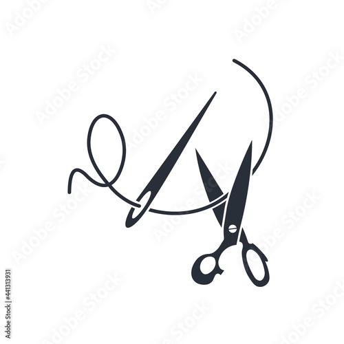 Cut the thread. Vector illustration isolated on white background.