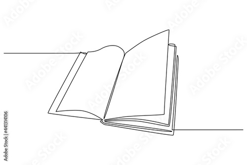 Continuous one line drawing Opened book with pages. Knowledge library concept and back to school theme. Vector illustration