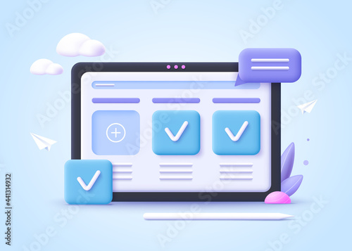Business graphics tasks scheduling concept. 3d realistic vector illustration.