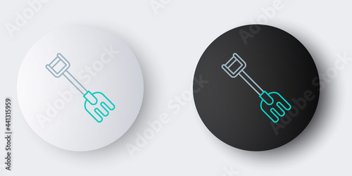 Line Garden rake icon isolated on grey background. Tool for horticulture, agriculture, farming. Ground cultivator. Housekeeping equipment. Colorful outline concept. Vector