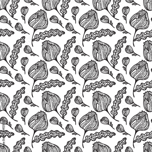 Contour abstract flowers seamless in hand drawn st