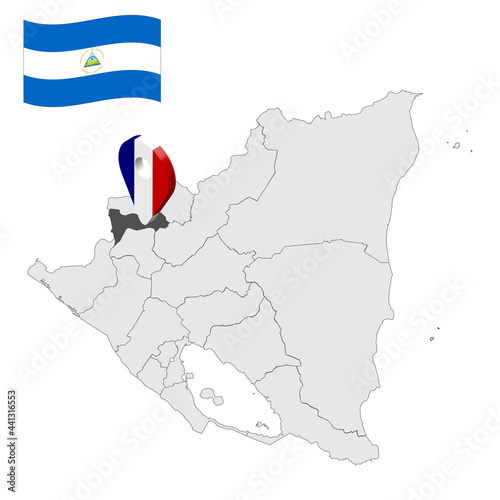 Location of  Madriz Department  on map Nicaragua . 3d location sign similar to the flag of Madriz. Quality map  with  provinces of  Nicaragua for your design. EPS10 photo