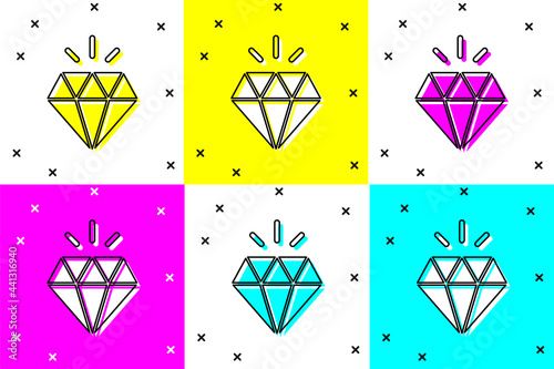 Set Diamond icon isolated on color background. Jewelry symbol. Gem stone. Vector