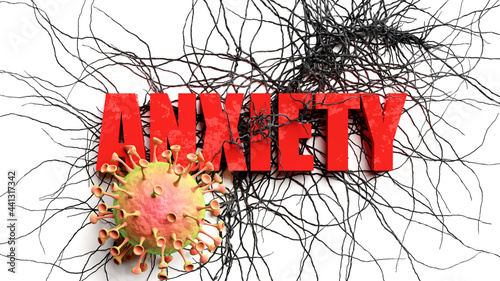 Canvas Print Degradation and anxiety during covid pandemic, pictured as declining phrase anxi