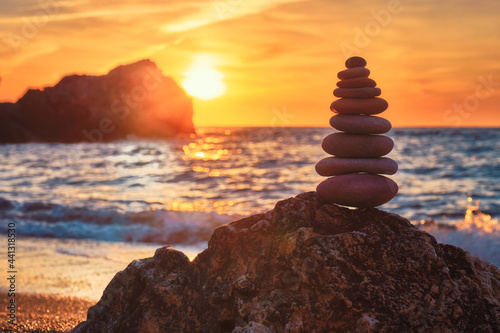 Concept of balance and harmony - stone stack on the beach