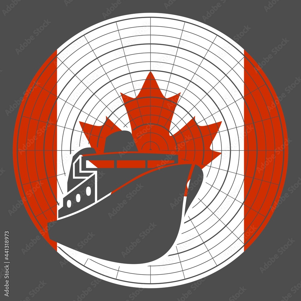 Ferry boat icon on radar display and flag of Canada