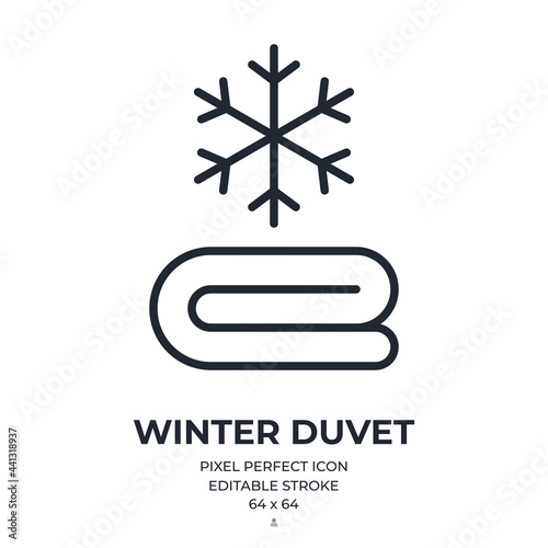 Winter duvet editable stroke outline icon isolated on white background flat vector illustration. Pixel perfect. 64 x 64.