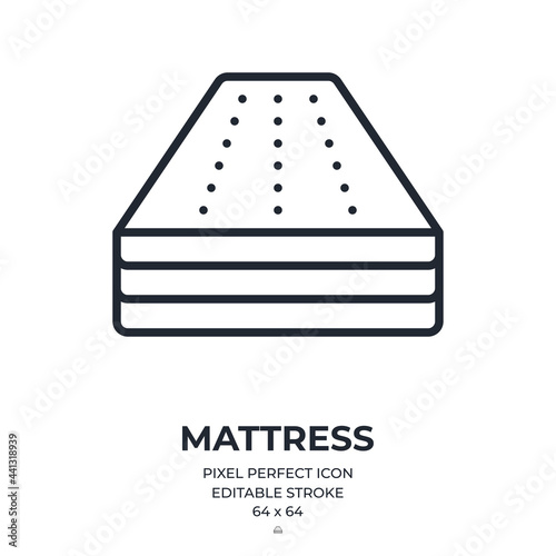 Mattress editable stroke outline icon isolated on white background flat vector illustration. Pixel perfect. 64 x 64.