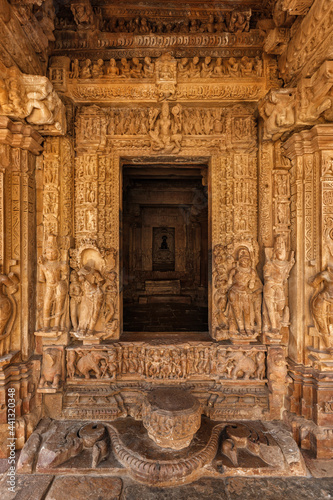 Inner view of Adinath temple, Khajuraho, India photo
