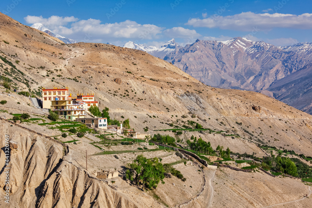 Dhankar gompa monastery and Dhankar village, Spiti valley, Himachal Pradesh, India