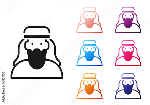 Black Muslim man icon isolated on white background. Set icons colorful. Vector