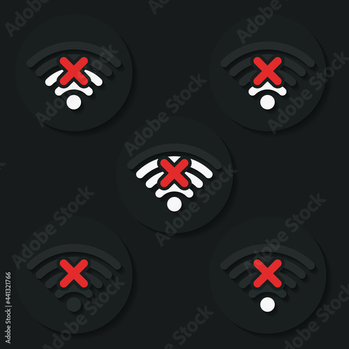 Set of no wifi sign. Wifi with X mark. No wifi zone icon. Wifi icon and close, remove, loss, problem, disabled, offline connection concept. Illustration vector